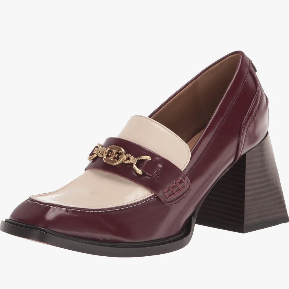 Sam Edelman Quincy Block Heel Loafers Burgundy and Cream sz6